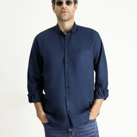 Dark Navy Long Sleeve Regular Fit Cotton Sport Shirt