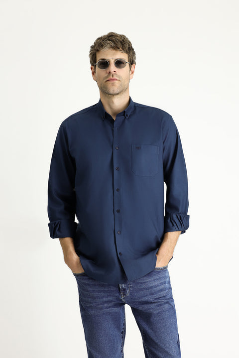 Dark Navy Long Sleeve Regular Fit Cotton Sport Shirt