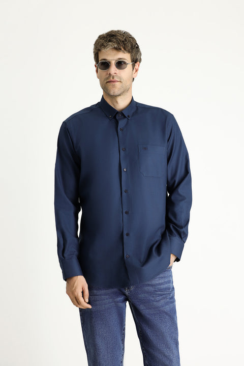 Dark Navy Long Sleeve Regular Fit Cotton Sport Shirt
