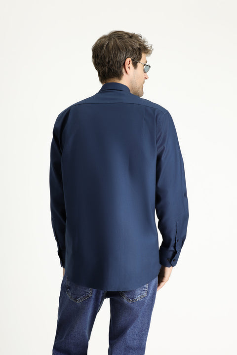 Dark Navy Long Sleeve Regular Fit Cotton Sport Shirt