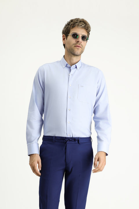 Light Blue Long Sleeve Regular Fit Cotton Sport Shirt