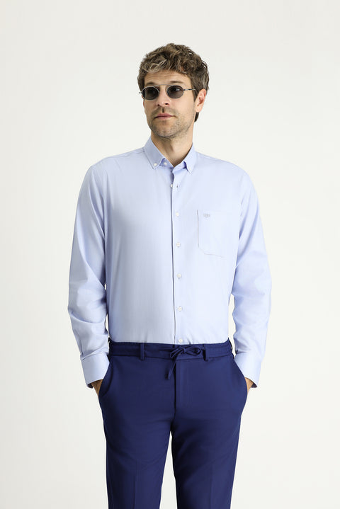 Light Blue Long Sleeve Regular Fit Cotton Sport Shirt