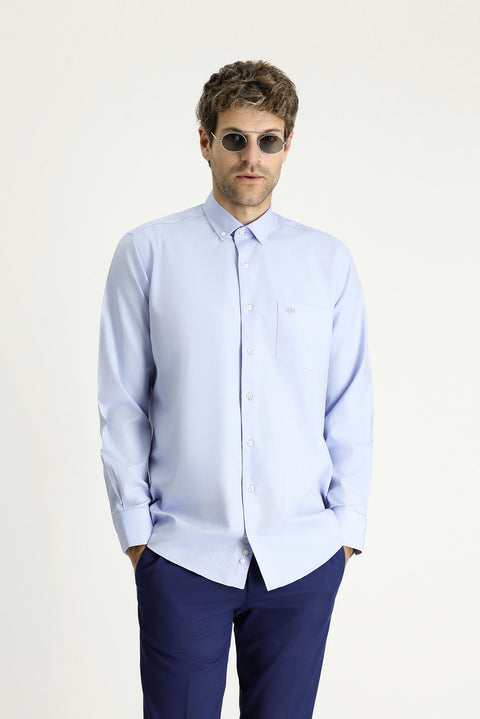 Light Blue Long Sleeve Regular Fit Cotton Sport Shirt