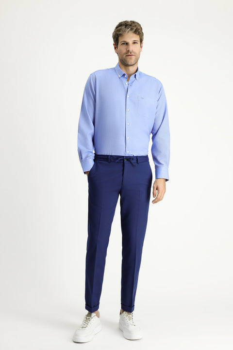 Indigo Blue Long Sleeve Regular Fit Sport Cotton Shirt