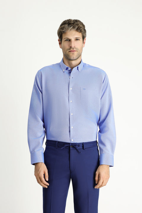 Indigo Blue Long Sleeve Regular Fit Sport Cotton Shirt