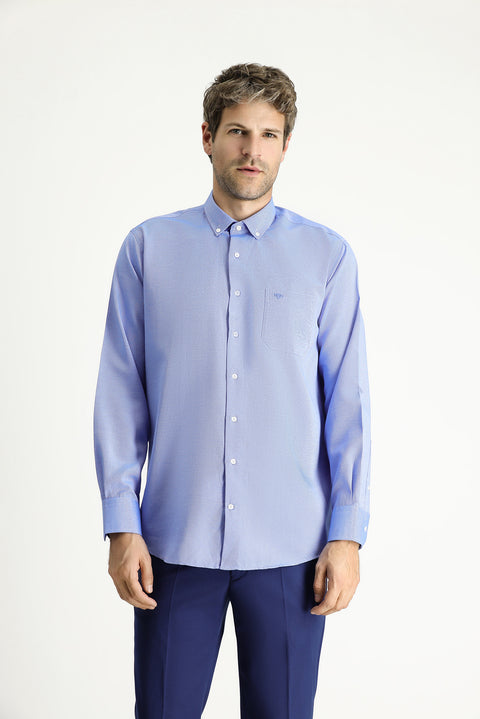 Indigo Blue Long Sleeve Regular Fit Sport Cotton Shirt