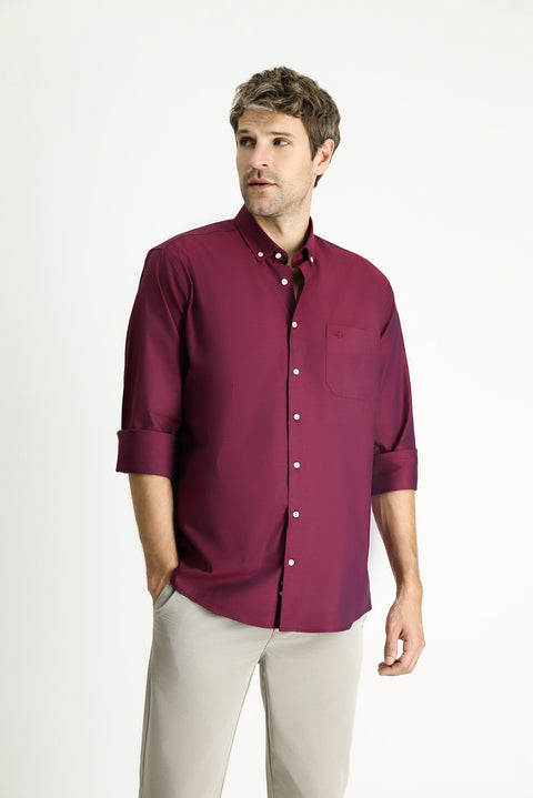 Light Burgundy Long Sleeve Regular Fit Sport Cotton Shirt