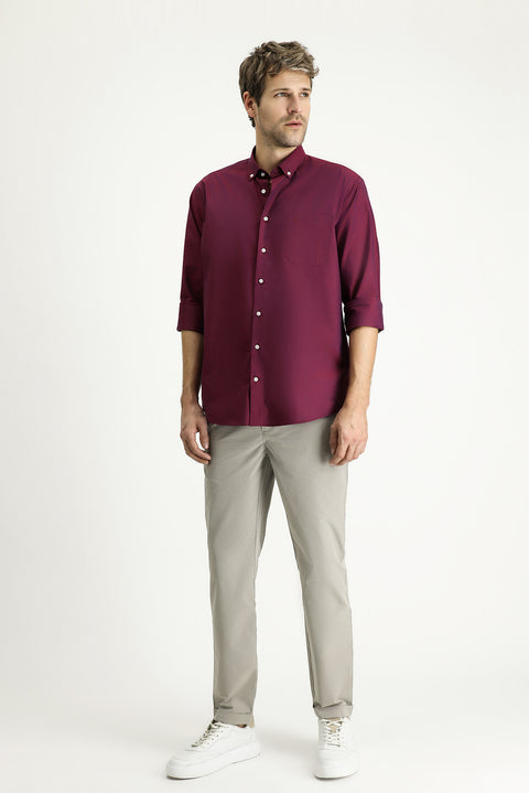 Light Burgundy Long Sleeve Regular Fit Sport Cotton Shirt