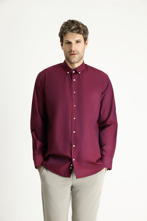 Light Burgundy Long Sleeve Regular Fit Sport Cotton Shirt