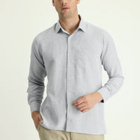 Light Grey Long Sleeve Regular Fit Patterned Cotton Shirt