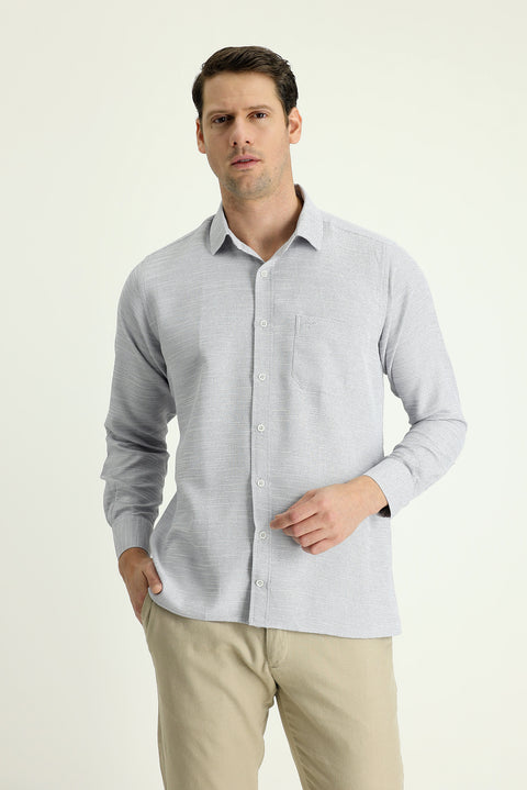 Light Grey Long Sleeve Regular Fit Patterned Cotton Shirt
