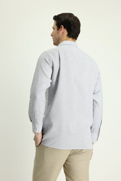 Light Grey Long Sleeve Regular Fit Patterned Cotton Shirt