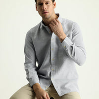 Medium Grey Long Sleeve Regular Fit Patterned Cotton Shirt