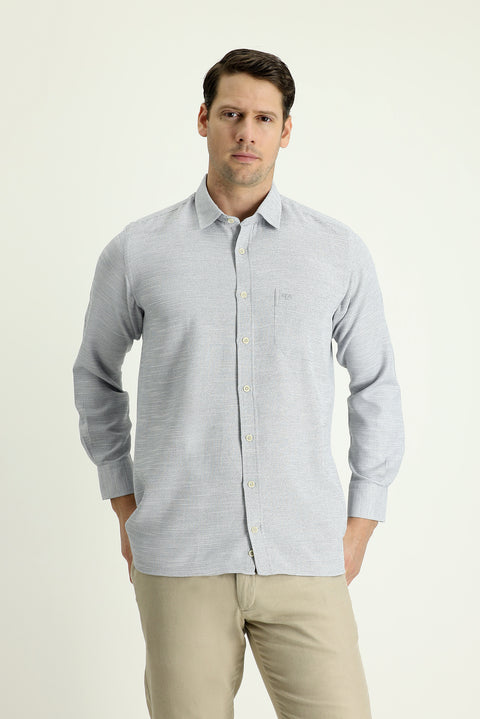 Medium Grey Long Sleeve Regular Fit Patterned Cotton Shirt