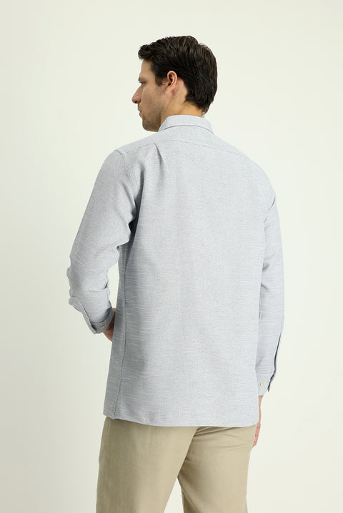 Medium Grey Long Sleeve Regular Fit Patterned Cotton Shirt