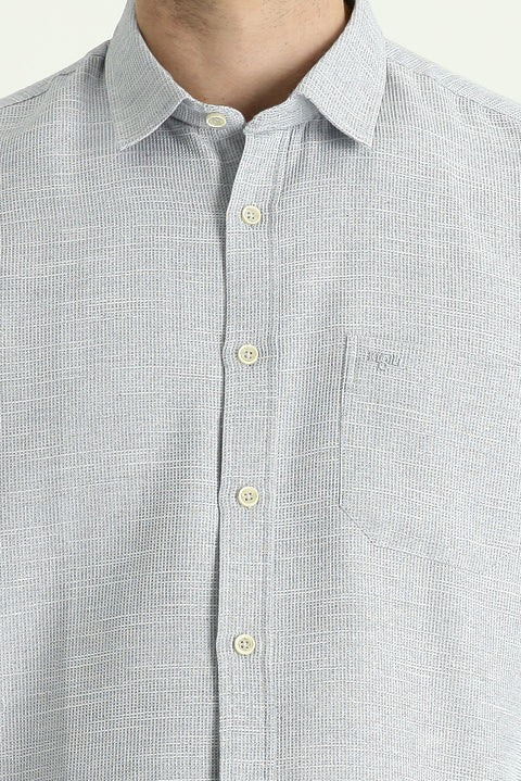 Medium Grey Long Sleeve Regular Fit Patterned Cotton Shirt