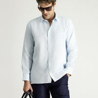 Light Blue Long Sleeve Regular Fit Patterned Cotton Shirt