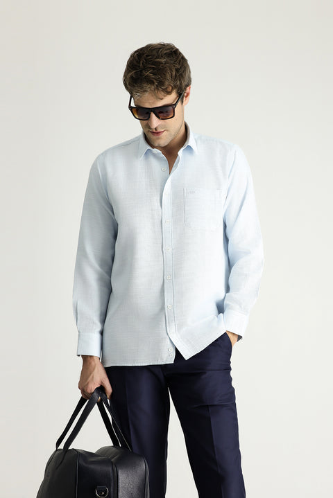 Light Blue Long Sleeve Regular Fit Patterned Cotton Shirt