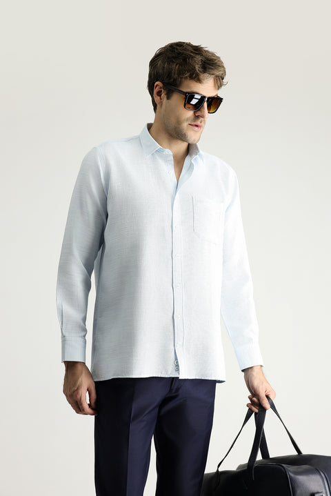 Light Blue Long Sleeve Regular Fit Patterned Cotton Shirt