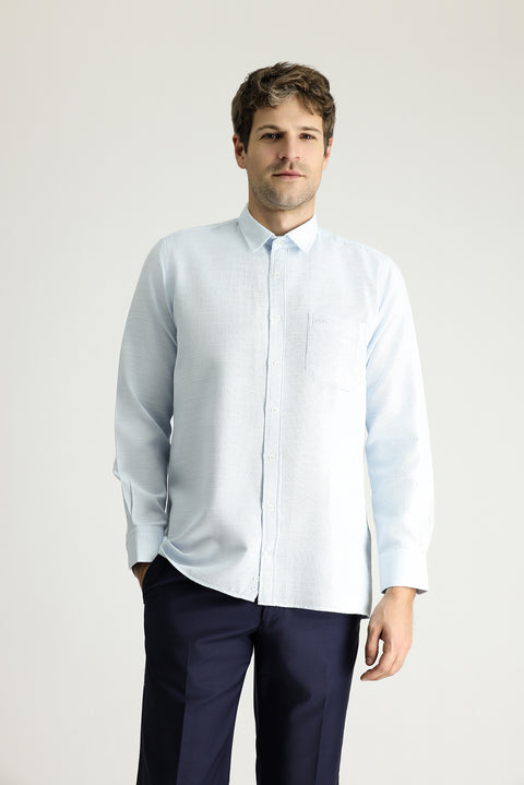 Light Blue Long Sleeve Regular Fit Patterned Cotton Shirt