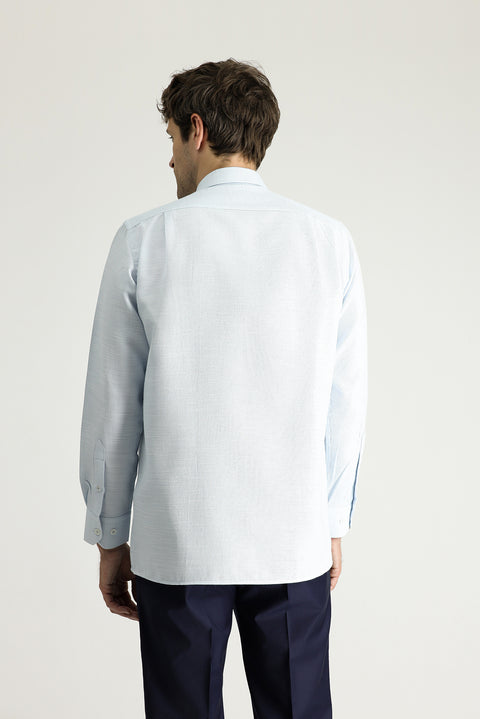 Light Blue Long Sleeve Regular Fit Patterned Cotton Shirt
