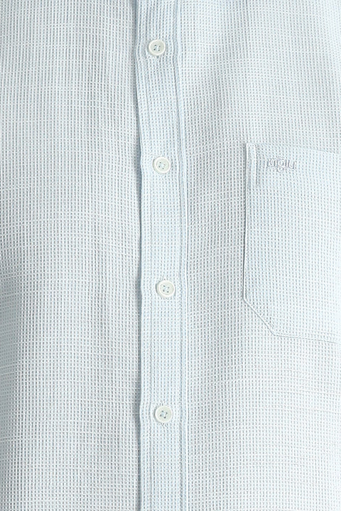 Light Blue Long Sleeve Regular Fit Patterned Cotton Shirt