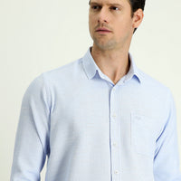 Light Blue Long Sleeve Regular Fit Patterned Cotton Shirt