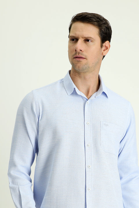 Light Blue Long Sleeve Regular Fit Patterned Cotton Shirt