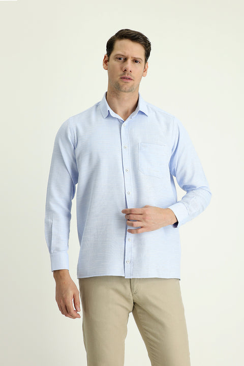 Light Blue Long Sleeve Regular Fit Patterned Cotton Shirt