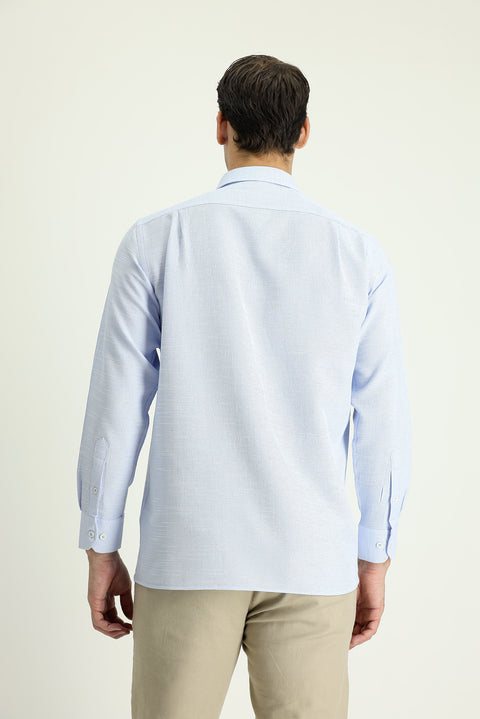 Light Blue Long Sleeve Regular Fit Patterned Cotton Shirt