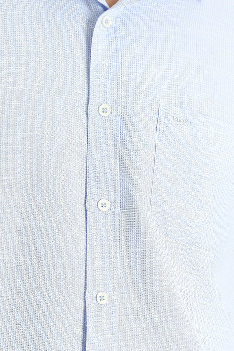 Light Blue Long Sleeve Regular Fit Patterned Cotton Shirt