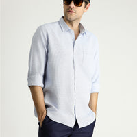Dark Blue Long Sleeve Regular Fit Patterned Cotton Shirt
