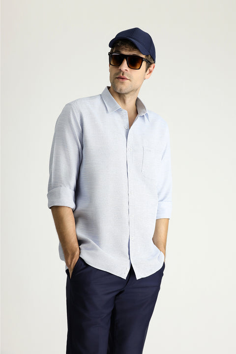 Dark Blue Long Sleeve Regular Fit Patterned Cotton Shirt