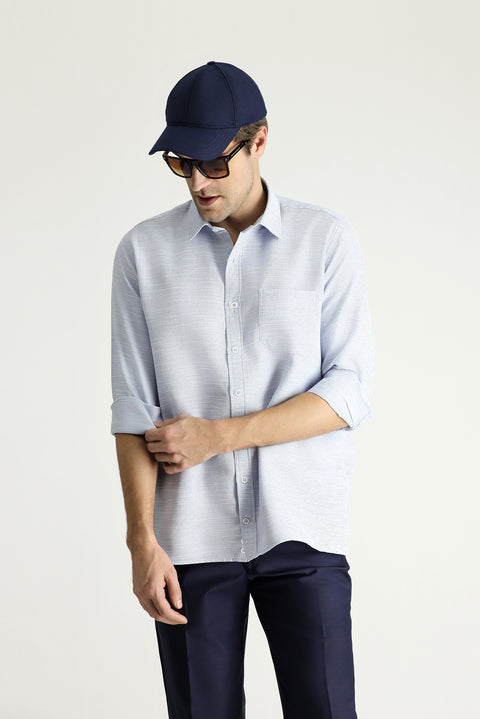 Dark Blue Long Sleeve Regular Fit Patterned Cotton Shirt