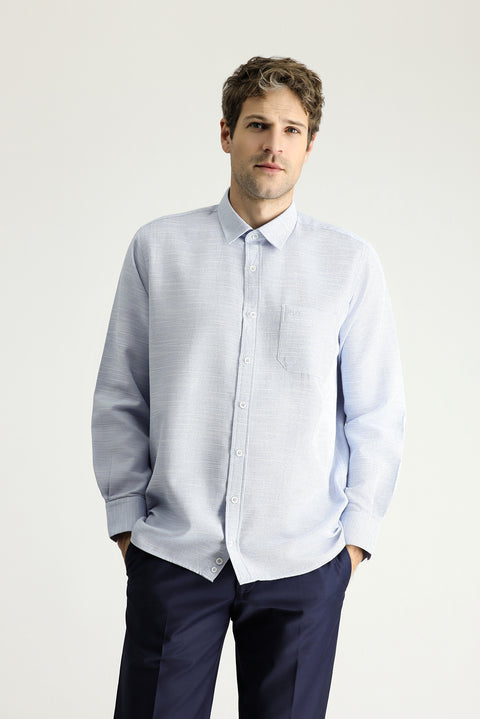 Dark Blue Long Sleeve Regular Fit Patterned Cotton Shirt