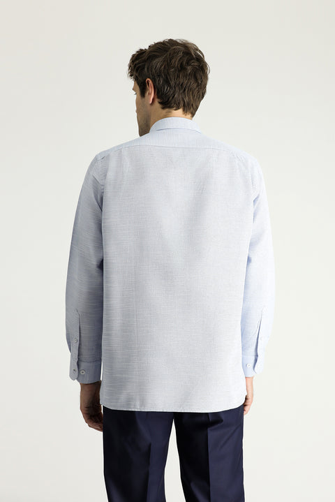 Dark Blue Long Sleeve Regular Fit Patterned Cotton Shirt