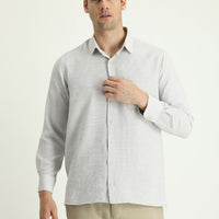 Light Beige Long Sleeve Regular Fit Patterned Cotton Shirt