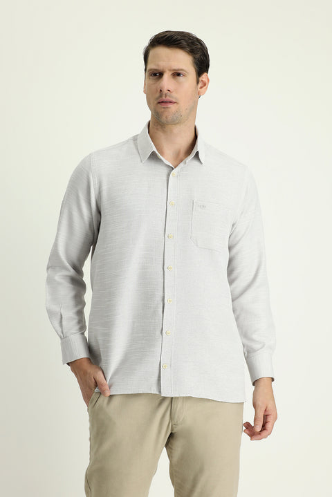 Light Beige Long Sleeve Regular Fit Patterned Cotton Shirt