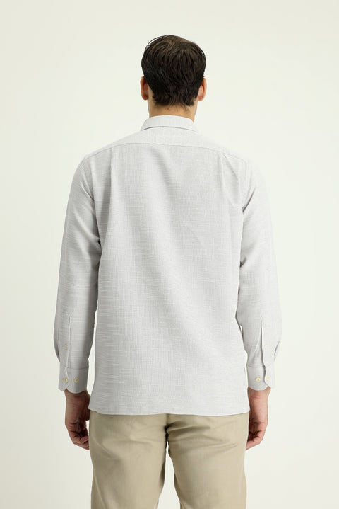 Light Beige Long Sleeve Regular Fit Patterned Cotton Shirt