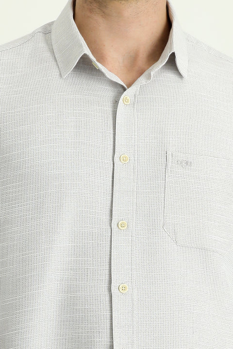 Light Beige Long Sleeve Regular Fit Patterned Cotton Shirt