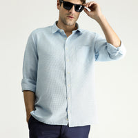 Petrol Green Long Sleeve Regular Fit Patterned Cotton Shirt