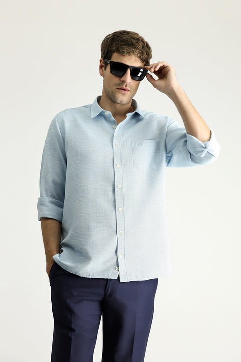 Petrol Green Long Sleeve Regular Fit Patterned Cotton Shirt
