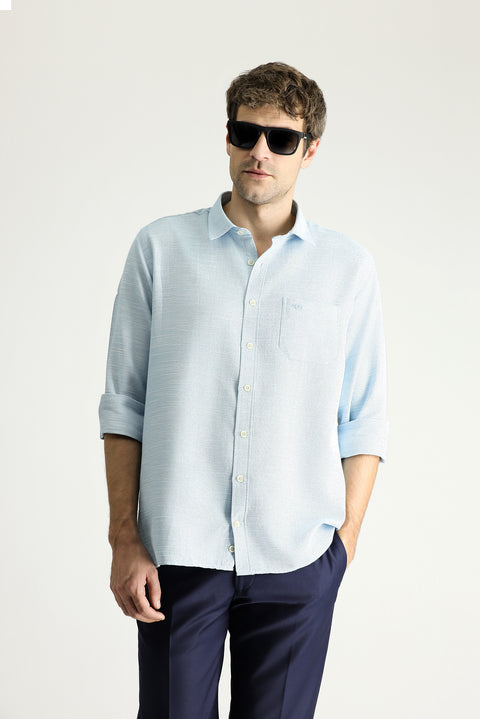 Petrol Green Long Sleeve Regular Fit Patterned Cotton Shirt
