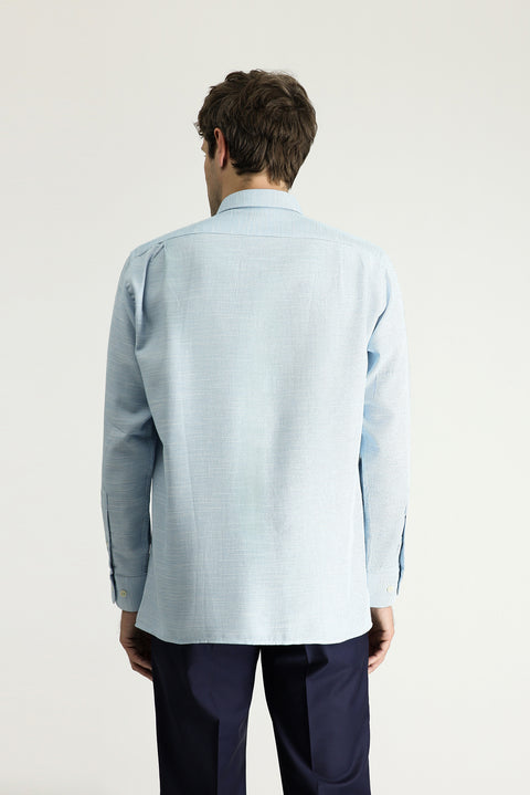 Petrol Green Long Sleeve Regular Fit Patterned Cotton Shirt