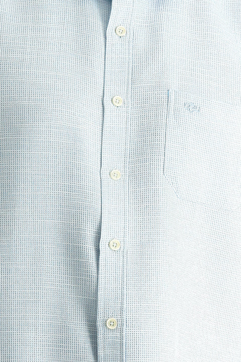 Petrol Green Long Sleeve Regular Fit Patterned Cotton Shirt