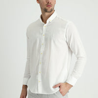 White Long Sleeve Regular Fit Cotton Linen Blend Shirt