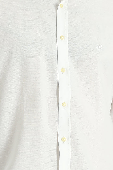 White Long Sleeve Regular Fit Cotton Linen Blend Shirt
