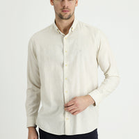 Cream Long Sleeve Regular Fit Cotton Linen Shirt
