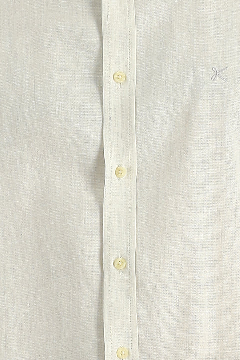 Cream Long Sleeve Regular Fit Cotton Linen Shirt