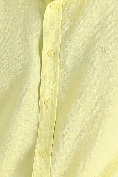 Lemon Yellow Long Sleeve Regular Fit Cotton Linen Blend Shirt